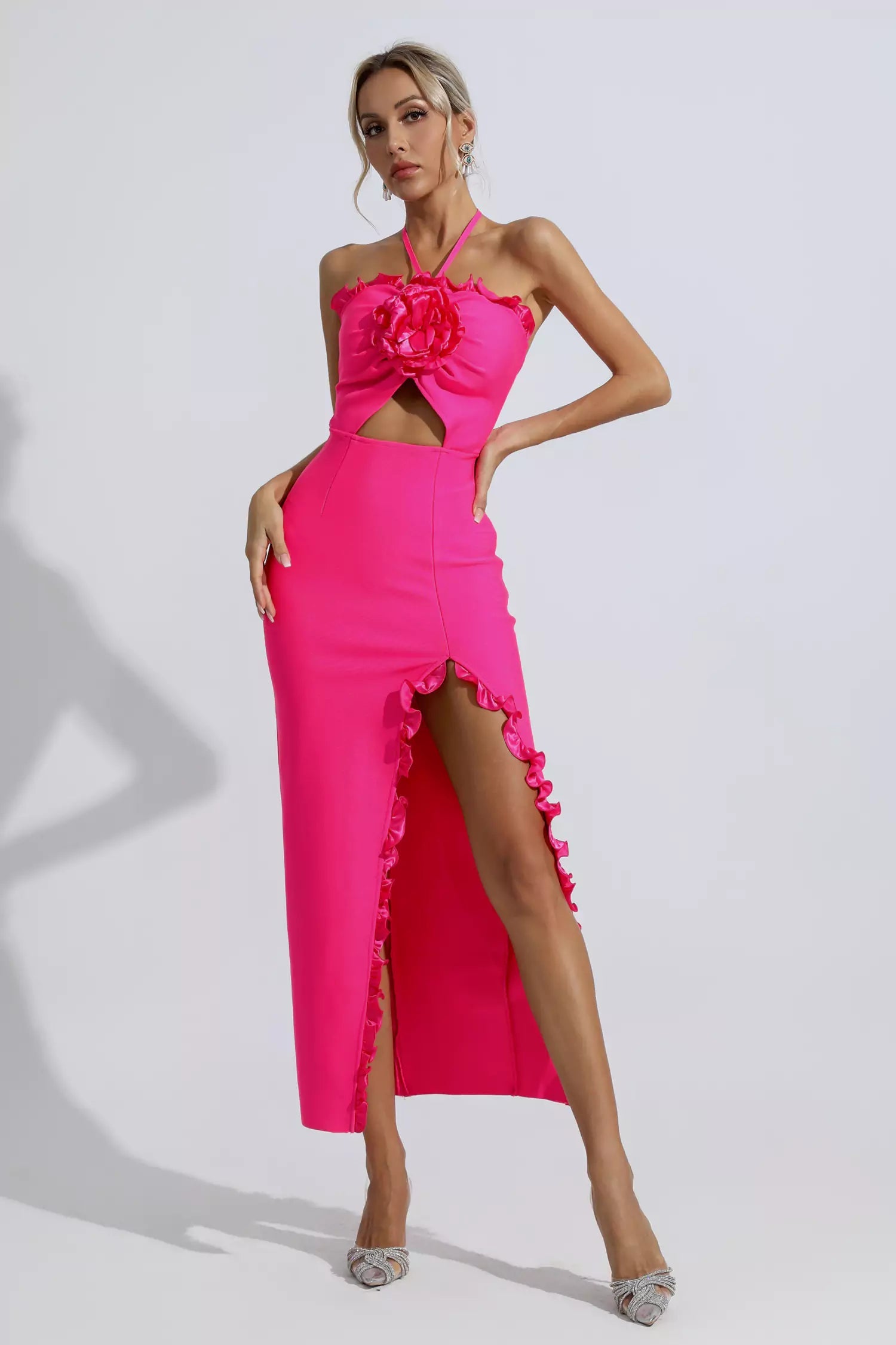 Francesca Rose Red Floral Ruched Maxi Dress