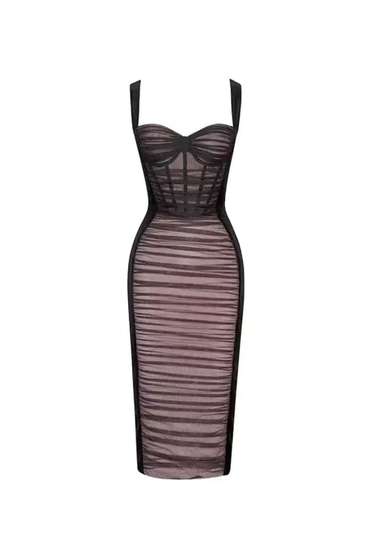 Ember Black Mesh Velvet Midi Dress