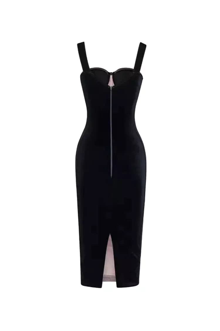 Ember Black Mesh Velvet Midi Dress
