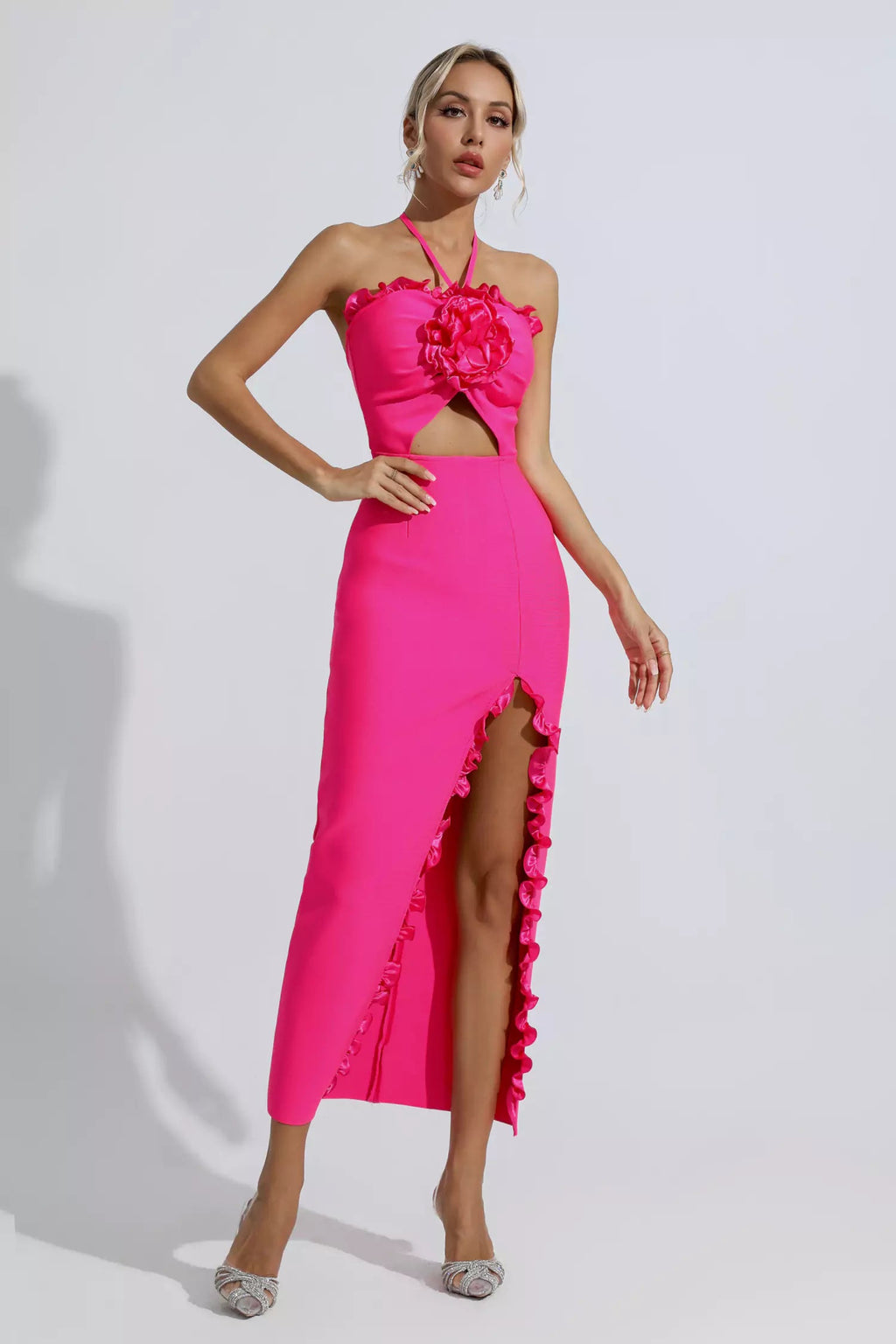 Francesca Rose Red Floral Ruched Maxi Dress