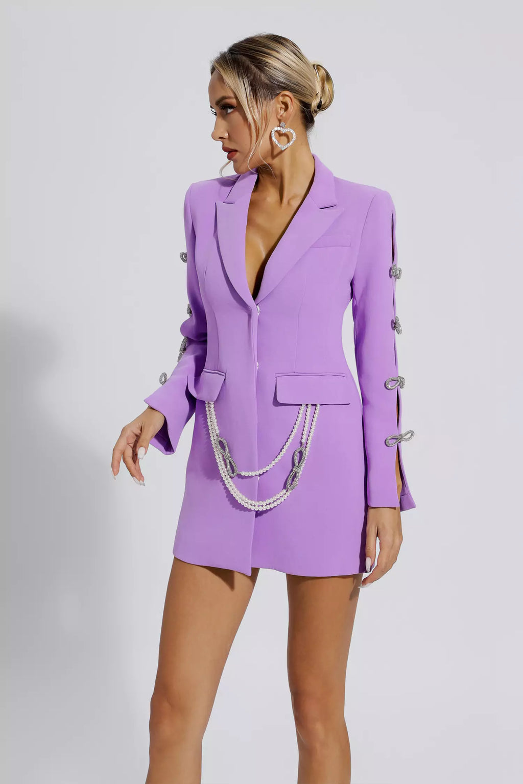 Macie Purple Pearl Embellished Blazer Dress