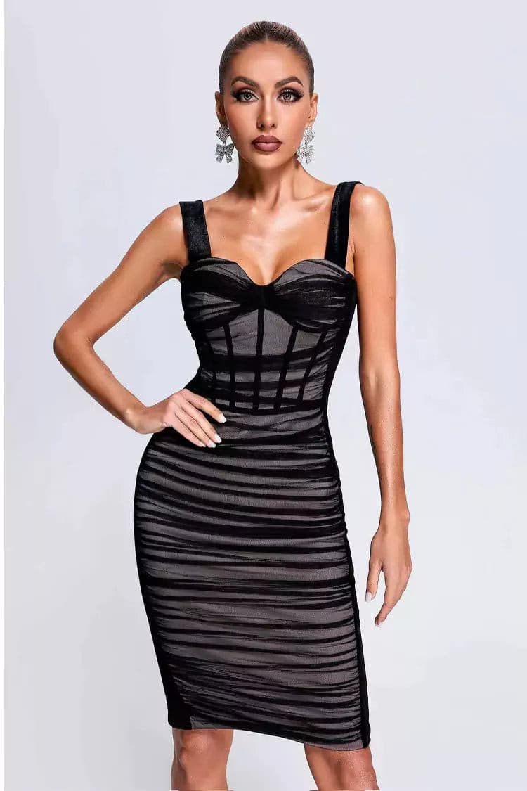 Ember Black Mesh Velvet Midi Dress