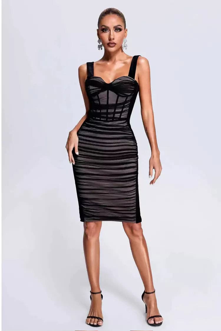 Ember Black Mesh Velvet Midi Dress
