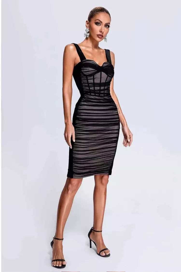 Ember Black Mesh Velvet Midi Dress