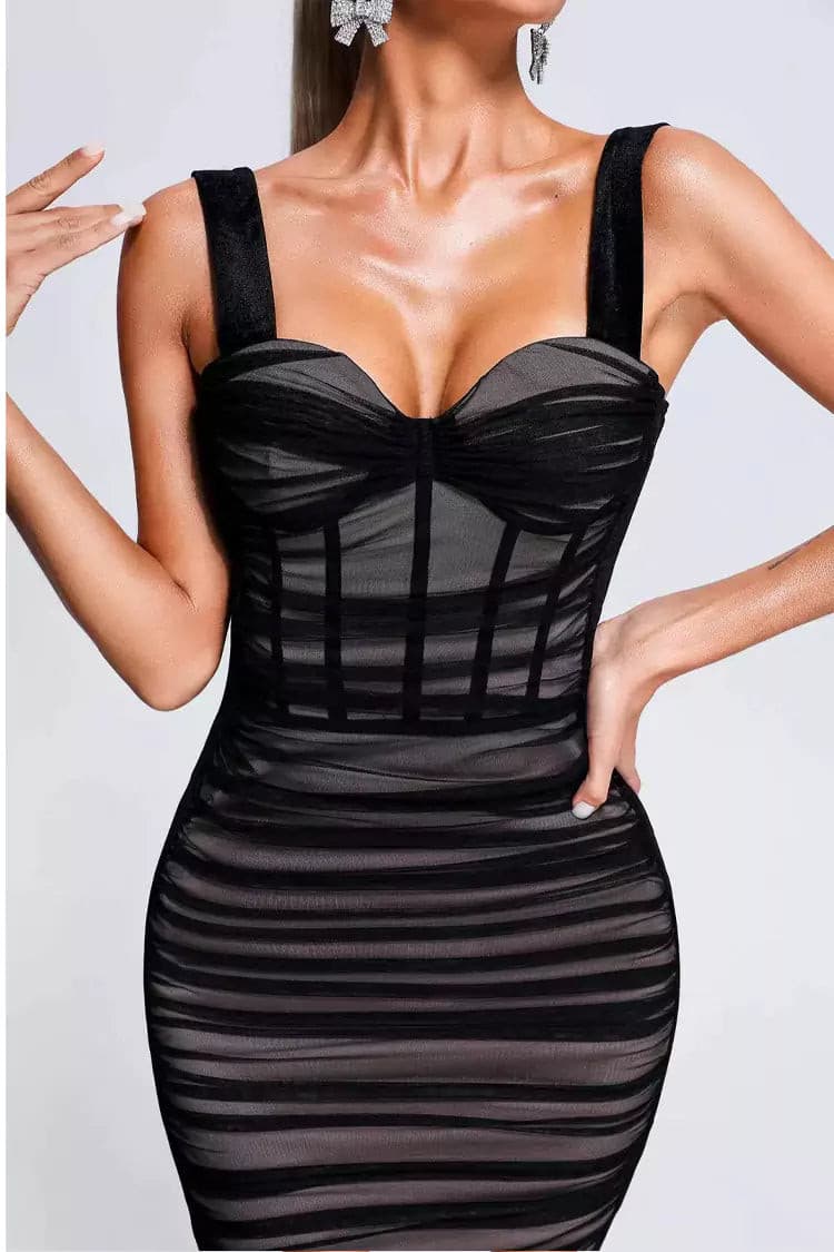 Ember Black Mesh Velvet Midi Dress